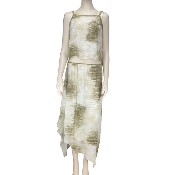 JACQUES RUC Boho Set Assymmetrical Skirt Cami Fairycore Green White sz 10 - Picture 5 of 10